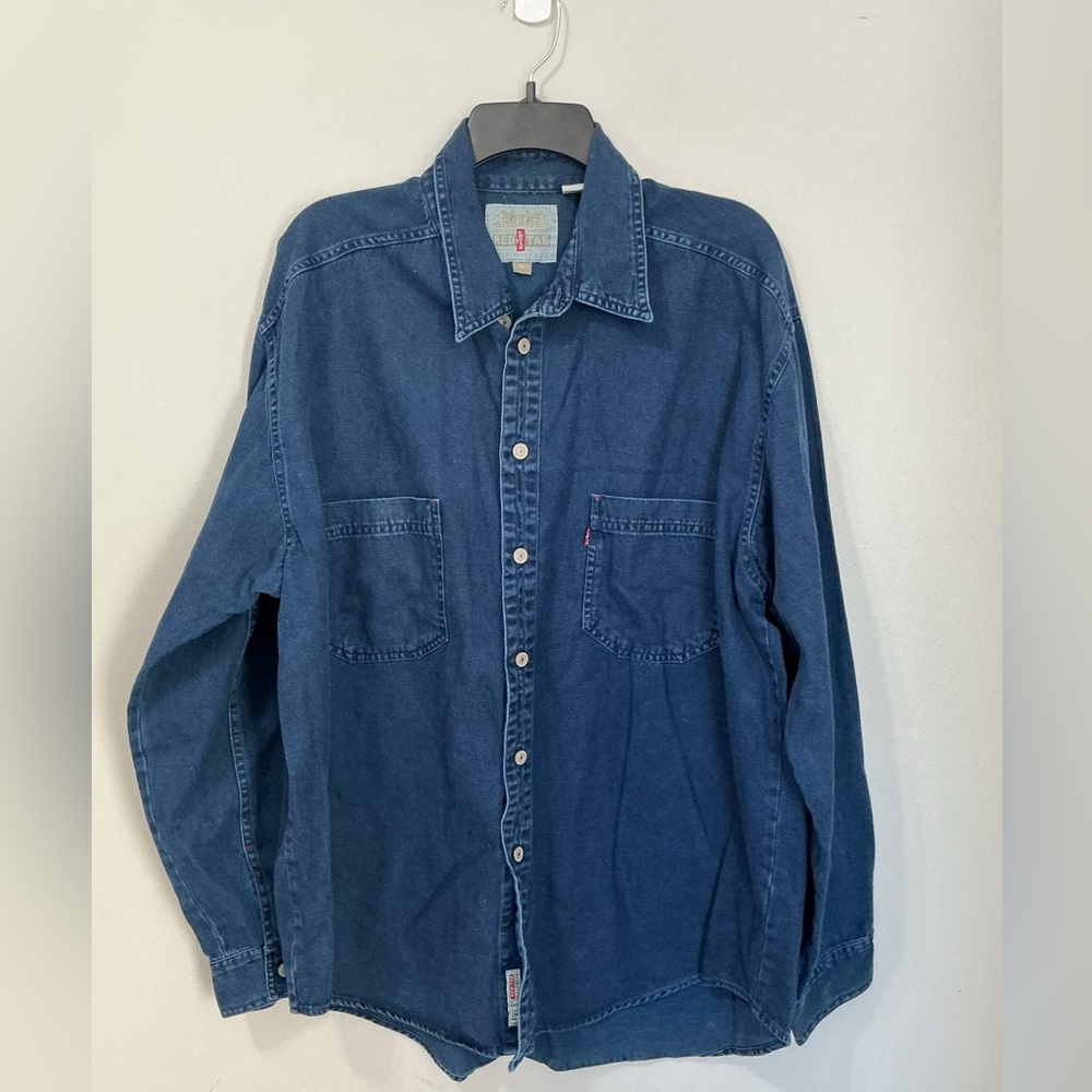 Levis  Men’s Denim Shirt X Large Blue Western Rodeo Wash Cowboy USA Red Tab